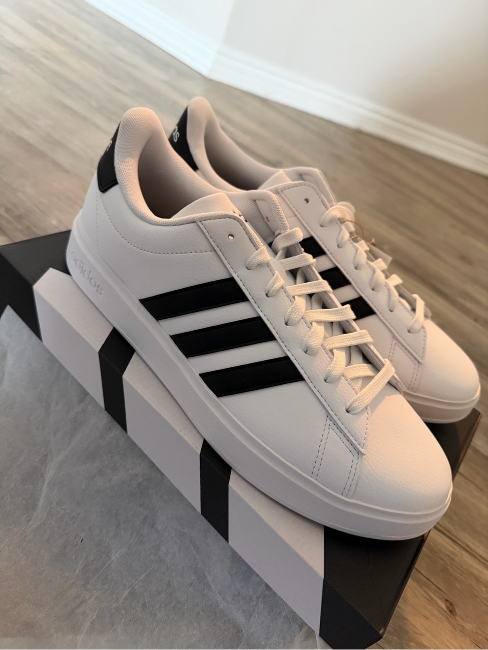 adidas White Sneakers with Black Three-Stripes